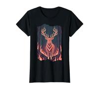Wildfire Forest Spirit Stag Deer Buck Value Graphic T-Shirt, Women, Black, XL