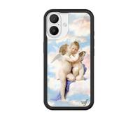 Wildflower Angels Case for Apple iPhone 16, Design: Baby Coquette with Angels, Blue / White, Y2K, Popular, Cute, Trendy, Protective Black Shockproof, 1.2m Drop Test Certified