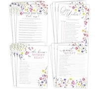 Wildflower Baby Shower Games - Set of 4 Double-Sided Games for 25 Guests - Guest Quest, Who Knows Mommy Best, What Did Dad Say & Over or Under - Floral Garden Boho Baby Shower Party Activities