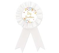 Wildflower Big Brother Badge Pin, Florals Happy Birthday Boy Button Pin, White Rosette Baby in Bloom Baby Shower Button for Boy, Little Wildflower Themed Birthday Party Supplies