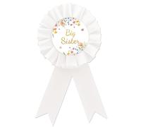 Wildflower Big Sister Badge Pin, Florals Happy Birthday Girl Button Pin, White Rosette Baby in Bloom Baby Shower Button for Girl, Little Wildflower Themed Birthday Party Supplies
