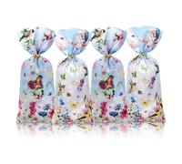Wildflower Birds Cellophane Treat Bags, 100pcs Blooming Garden Floral Birds & Butterflies Printed Spring Theme Plastic Goodie Candy Favor Gift Bag for Birthday Baby Shower Wedding Party Supplies