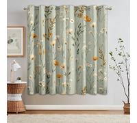Wildflower Blackout Curtains for Bedroom, Sage Green Floral Watercolor Botanical Pattern Thermal Eyelet Drapes for Living Room, 46 x 54 Inch 2 Panels, Home Decoration - Z865