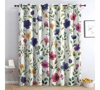 Wildflower Botanical Blackout Curtains 66x90 for Bedroom & Living Room 90-Inch Drop Thermal Eyelet Drapes - 2 Panels Decorative Window Treatments