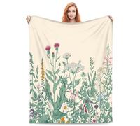 Wildflower Botanical Floral Blanket Vintage Colorful Flowers Print Herbs Sage Green Leaves Throw Blankets Gifts for Women Girls for Bed Room Couch Decor Soft Lightweight Warm Cozy 60x80in