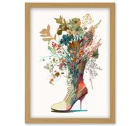 Wildflower Bouquet in a Stiletto Heel Combat Boot Artwork Framed Wall Art Print A4 Artery8 Light Oak One Size