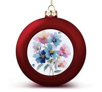 Wildflower Bouquet of Blue And Pink Christmas Ball Ornaments Shatterproof Hanging Red Xmas Tree Balls for Christmas Tree Decoration Holiday Wedding Party