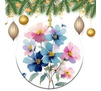 Wildflower Bouquet of Blue And Pink Christmas Tree Hanging Ornaments,2 Pieces, 7.2CM Round Double-Sided