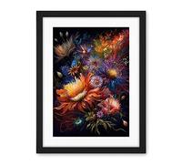 Wildflower Bouquet Pink Blue Orange Floral Art Artwork Framed Wall Art Print 18X24 Inch