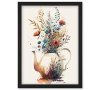 Wildflower Bouquet Teapot Vase with Floral Design Artwork Framed Wall Art Print A4 Artery8 Black One Size