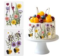 Wildflower Cake Toppers, Wildflower Theme Decor Pressed Flowers Baby Shower Floral Cake Topper for Women Wedding Party Decoration Bridal Shower Birthday Supplies
