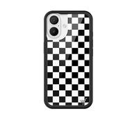 Wildflower Cases - Checkers, Compatible with Apple iPhone 16 | Black White Checkered Y2K Popular Aesthetic Cute Trendy - Protective Black Bumper, 4ft Drop Test Certified, Women Owned Small Business