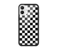 Wildflower Cases - Checkers, Compatible with Apple iPhone 16 Plus | Black White Checkered Popular Aesthetic Cute Trendy - Protective Black Bumper, 4ft Drop Test Certified, Women Owned Small Business