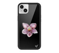 Wildflower Cases - Compatible with Apple iPhone 13/14 | Protective Black Bumper, 4ft Drop Test Certified, Women Owned Small Business | Orchid - Floral Black Purple Minimalist Cute Trendy
