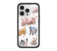 Wildflower Cases - Compatible with Apple iPhone 14 Pro | Protective Black Bumper, 4ft Drop Test Certified, Women Owned Small Business | Little Piggies - Pigs Pink Blue Stars Aesthetic Trendy Cute