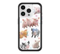 Wildflower Cases - Compatible with Apple iPhone 15 Pro | Protective Black Bumper, 4ft Drop Test Certified, Women Owned Small Business | Little Piggies - Pigs Pink Blue Stars Aesthetic Trendy Cute