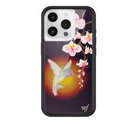 Wildflower Cases - Compatible with Apple iPhone 15 Pro | Protective Black Bumper, 4ft Drop Test Certified, Women Owned Small Business | Hummingbird - Bird Nature Pink Floral Aesthetic Trendy Cute