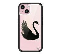 Wildflower Cases - Compatible with Apple iPhone 15 | Protective Black Bumper, 4ft Drop Test Certified, Women Owned Small Business | Black Swan - Pink Peach Art Aesthetic Dainty Trendy Cute