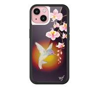 Wildflower Cases - Compatible with Apple iPhone 15 | Protective Black Bumper, 4ft Drop Test Certified, Women Owned Small Business | Hummingbird - Bird Nature Pink Floral Aesthetic Trendy Cute