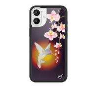 Wildflower Cases - Compatible with Apple iPhone 16 Plus | Protective Black Bumper, 4ft Drop Test Certified, Women Owned Small Business | Hummingbird - Bird Nature Pink Floral Aesthetic Trendy Cute