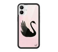 Wildflower Cases - Compatible with Apple iPhone 16 Plus | Protective Black Bumper, 4ft Drop Test Certified, Women Owned Small Business | Black Swan - Pink Peach Art Aesthetic Dainty Trendy Cute