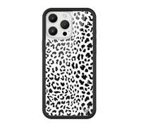 Wildflower Cases - Compatible with Apple iPhone 16 Pro Max | Protective Black Bumper, 4ft Drop Test Certified, Women Owned Small Business | Snow Meow - Animal Leopard White Black Floral Cute Trendy