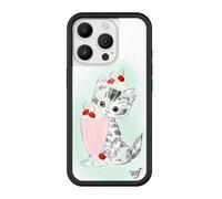 Wildflower Cases - Compatible with Apple iPhone 16 Pro | Protective Black Bumper, 4ft Drop Test Certified, Women Owned Small Business | Kitty Shake - Cat Cherries Blue Red Aesthetic Trendy Cute