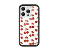 Wildflower Cases - Compatible with Apple iPhone 16 Pro | Protective Black Bumper, 4ft Drop Test Certified, Women Owned Small Business | American Cherries - Cherry Red White Aesthetic Trendy Cute