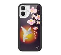 Wildflower Cases - Compatible with Apple iPhone 16 | Protective Black Bumper, 4ft Drop Test Certified, Women Owned Small Business | Hummingbird - Bird Nature Pink Floral Aesthetic Trendy Cute