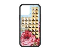 Wildflower Cases - Compatible with iPhone 12/12 Pro | Protective Black Bumper, 6.5ft Drop Test Certified, Women Owned Small Business | Flowers, Pink, Gift, Cute, Trendy | Blue Floral with Gold Pyramid
