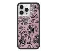 Wildflower Cases - Compatible with iPhone 14 Pro Max | Protective Black Bumper, 4ft Drop Test Certified, Women Owned Small Business | Lace Lover - Pink Black Floral Rose Vines Aesthetic Trendy Cute