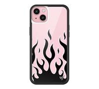 Wildflower Cases - Compatible with iPhone 15 Plus | Protective Black Bumper, 4ft Drop Test Certified, Women Owned Small Business | Trendy Aesthetic Fire y2k 2016 | Flames - Pink & Black