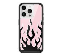 Wildflower Cases - Compatible with iPhone 15 Pro | Protective Black Bumper, 4ft Drop Test Certified, Women Owned Small Business | Trendy Aesthetic Fire y2k 2016 | Flames - Pink & Black