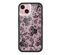 Wildflower Cases - Compatible with iPhone 15 | Protective Black Bumper, 4ft Drop Test Certified, Women Owned Small Business | Lace Lover - Pink Black Floral Rose Vines Aesthetic Trendy Cute