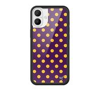 Wildflower Cases - Compatible with iPhone 16 Plus | Protective Black Bumper, 4ft Drop Test Certified, Women Owned Small Business | Trendy Classic Dotted Spots Cute | Polka Dot - Purple & Yellow