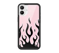 Wildflower Cases - Compatible with iPhone 16 Plus | Protective Black Bumper, 4ft Drop Test Certified, Women Owned Small Business | Trendy Aesthetic Fire y2k 2016 | Flames - Pink & Black