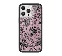 Wildflower Cases - Compatible with iPhone 16 Pro Max | Protective Black Bumper, 4ft Drop Test Certified, Women Owned Small Business | Lace Lover - Pink Black Floral Rose Vines Aesthetic Trendy Cute