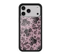 Wildflower Cases - Compatible with iPhone 17 Pro Max | Protective Black Bumper, 4ft Drop Test Certified, Women Owned Small Business | Lace Lover - Pink Black Floral Rose Vines Aesthetic Trendy Cute
