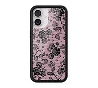 Wildflower Cases - Compatible with iPhone 17 | Protective Black Bumper, 4ft Drop Test Certified, Women Owned Small Business | Lace Lover - Pink Black Floral Rose Vines Aesthetic Trendy Cute