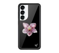 Wildflower Cases - Compatible with Samsung Galaxy S25 | Protective Black Bumper, 4ft Drop Test Certified, Women Owned Small Business | Orchid - Black Purple Art Flower Trendy Cute Floral