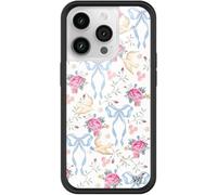 Wildflower Cases Lovey Dovey Case Pink White Protective Black Bumper Compatible with Apple iPhone 14 Pro | Floral, Doves, Trendy, Cute, 4ft Drop Test Certified, Women Owned Small Business