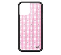 Wildflower Cases - Pink Gingham Hearts, Compatible with Apple iPhone 13 Mini | Plaid, Checkered, Unique, Cute, Trendy - Protective Black Bumper, 4ft Drop Test Certified, Women Owned Small Business