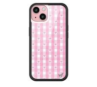 Wildflower Cases - Pink Gingham Hearts, Compatible with Apple iPhone 15 | Plaid, Checkered, Unique, Cute, Trendy - Protective Black Bumper, 4ft Drop Test Certified, Women Owned Small Business