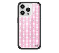 Wildflower Cases - Pink Gingham Hearts, Compatible with Apple iPhone 15 Pro | Plaid, Checkered, Unique, Cute, Trendy - Protective Black Bumper, 4ft Drop Test Certified, Women Owned Small Business