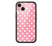 Wildflower Cases - Pink Polka Dot, Compatible with Apple iPhone 15 | Bright Spotted White Aesthetic Cute Trendy - Protective Black Bumper, 4ft Drop Test Certified, Women Owned Small Business