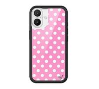 Wildflower Cases - Pink Polka Dot, Compatible with Apple iPhone 16 | Bright Spotted White Aesthetic Cute Trendy - Protective Black Bumper, 4ft Drop Test Certified, Women Owned Small Business