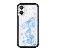 Wildflower Cases - Sparkle Girl, Compatible with Apple iPhone 16 | Blue Bow Shimmer Ribbon Fem Popular Aesthetic Cute Trendy - Protective Black Bumper, 4ft Drop Certified, Women Owned Small Business