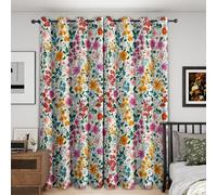 Wildflower Curtains Blackout for Home Decor, Thermal Curtains Pink Red Yellow Floral Pattern, Living Room & Bedroom Eyelet Drapes 84 Inch Drop, 52x84, 2 Panels E&5049