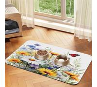 Wildflower Daisy Sunflower Butterfly Pet Feeding Mat 40x60cm | Absorbent Feeding Mat For Dogs & Cats, Non Slip Rubber Backing, Easy Clean Quick Dry Pet Bowl Mat For Food & Water Bowls