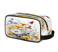 Wildflower Daisy Sunflower Butterfly Toiletry Bag for Travel, Cosmetic Makeup Bag Waterproof Polyester Shaving Bag for Men Women Kids, Portable Organizer for Bathroom Gym Vacation